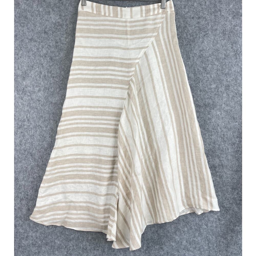 Co Collections Maxi Skirt Womens Small Stripe Italian Linen Asymmetrical Coastal
